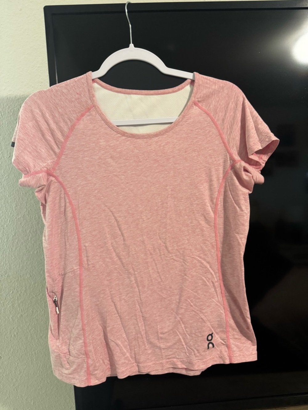 On Running Heathered Light Pink Short Sleeve Running Tee